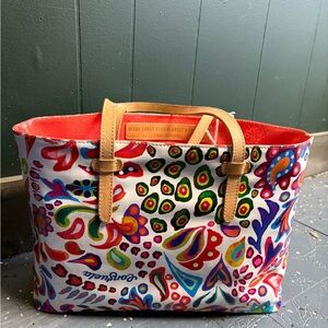 Consuela Multicolor Floral Canvas Tote with Tan Trim